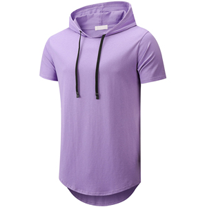 Sweat à capuche uni à manches courtes pour homme, en coton, personnalisable, pour l'été, les sports de plein air, vêtements de sport basiques, en coton mélangé - Product Image 1