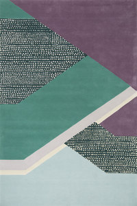 Tapis contemporain à blocs de couleur, design géométrique abstrait bleu sarcelle et violet, tapis de designer moderne - Product Image 2