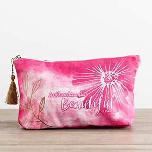 Pochette cosmétique portable et durable à grande capacité avec fermeture éclair en toile sergé tie-dye - Product Image 1