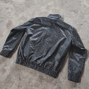 Men's Black Satin Track Jacket And Shorts <b>Set</b> Solid Color Sporty Summer Wear Quick Dry Woven Polyester Outfit - Product Image 3