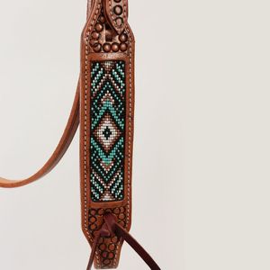 Premium Basket Weave <b>Tooled</b> <b>Leather</b> Western Horse Tack Set Headstall Breast Collar with Matching Split Reins for Trail Ranch - Product Image 6
