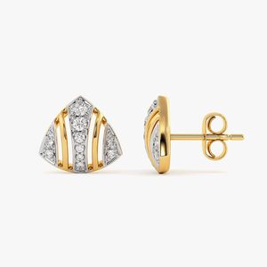 Boucles d'oreilles clous en or jaune avec diamant de laboratoire, motif bouclier géométrique en éventail - Product Image 4