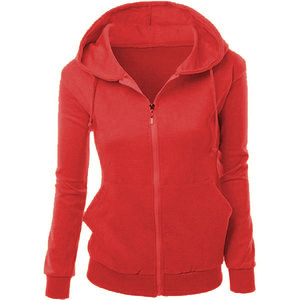 Sudadera con capucha lisa con cremallera para mujer, de manga larga, con estampado a cuadros y cremallera completa - Product Image 3