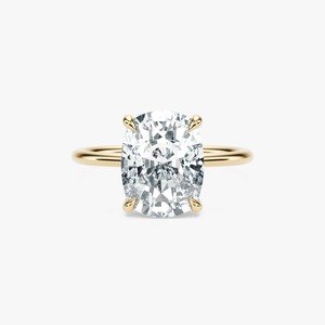4.5 CARAT Cushion Cut Lab Grown Diamond Solitaire Engagement <b>Ring</b> with 14K Yellow Gold <b>Plain</b> Band and 4 Prong Setting - Product Image 2