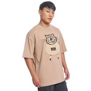 เสื้อยืดสตรีทแวร์ทรงโอเวอร์ไซส์ ผ้าคอตตอน 100% หนานุ่ม แบบดรอปไหล่ สำหรับผู้ชาย - Product Image 3