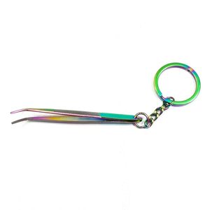 Precision Jewelry Tweezer Keychain <b>Rainbow</b> Titanium Coated Stainless Steel Portable Mini Gemstone Bead Handling National Day - Product Image 1