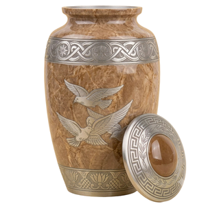 Urna Funeraria de Aluminio con Diseño de Pájaros Plateados, Estilo Europeo, Personalizable con Grabado, para Cenizas Humanas, Color Mármol Amarillo - Product Image 4