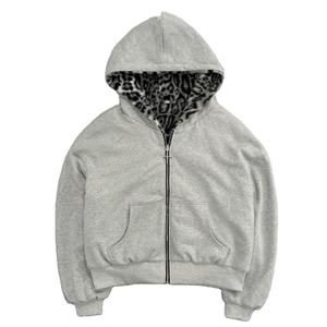 Sweat à capuche oversize réversible double face en polaire d'hiver anti-rétrécissement, imprimé léopard, 100 % coton, design uni personnalisé pour - Product Image 4