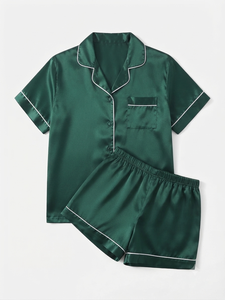 Ensemble de pyjama pour femmes à manches courtes rayé rose, boutonné devant, vêtements de nuit classiques, 100% coton popeline, vêtements d'été - Product Image 5
