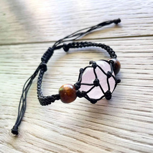 Handmade Black Macrame Clear Quartz <b>Bracelet</b> Natural Crystal <b>Adjustable</b> Boho <b>Bracelet</b> with Wooden Beads for Women - Product Image 3