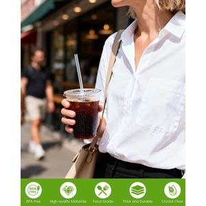 Confezione da 100 Bicchieri di Plastica Trasparente Usa e Getta da 16oz con Coperchi e Cannucce, Sicuri per Alimenti, per Bubble Tea, Caffè Freddo e Bevande Fredde - Product Image 4