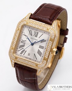 Reloj Cartier Santos-Dumont de Oro Amarillo con Diamantes, 30 mm, Cuadrado, Analógico, de Cuarzo, con Correa de Cuero, Unisex, Estilo Elegante - Product Image 1