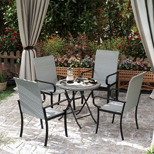 Set di 4 Sedie da Esterno per Donna in Vimini Grigio con Braccioli, Telaio in Acciaio, Schienale Alto e Seduta Profonda - Product Image 2