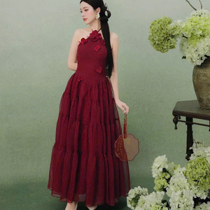 Vestido Largo Sexy de Manga Corta para Mujer, Elegante, Cómodo, Informal, para Eventos Formales, de Seda - Product Image 5