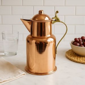 Handcrafted <b>Copper</b> Beverage Jug with Brass <b>Handle</b> Premium Water Serving Pitcher for Restaurant Hotels Catering <b>Kitchen</b> Drinkware - Product Image 5