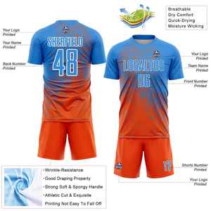 Uniforme de Fútbol Personalizado para Hombre, Manga Corta, Naranja y Azul, Sublimado, Absorbente de Humedad, Corte Regular, Uniforme para Adultos, Fabricante OEM, Deportivo - Product Image 2
