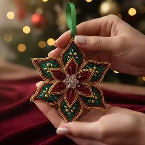 เครื่องประดับดาวคริสต์มาสประดับลูกปัด งานแฮนด์เมด ตกแต่งดอกไม้สำหรับวันหยุด ทันสมัย แขวนได้ คุณภาพสูง - Product Image 1