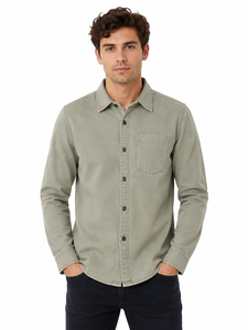 เสื้อเชิ้ตโอเวอร์เชิร์ตสีเขียวเซจสำหรับผู้ชาย แขนยาว สไตล์ลำลอง ติดกระดุมด้านหน้า ผ้าฝ้าย 100% น้ำหนักเบา แรงบันดาลใจจากชุดทำงาน - Product Image 1