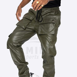 Pantalon cargo long en cuir pour homme, style streetwear, taille haute, jambes larges, décontracté, avec poches avant, fabrication OEM personnalisée - Product Image 4