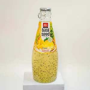 Fast Delivery High Quality 290ml Glass Bottle Basil Seed Juice with Pineapple Juice