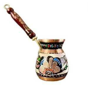 Cezve Ibrik turque en cuivre émaillé peint à la main, motif floral, fait main, pour cuisinière, chauffe-lait - Product Image 1