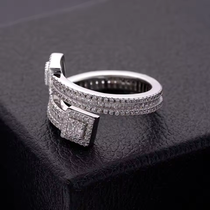Anillo de diamante de moissanita VVS estilo Hip Hop, anillo redimensionable de corte Baguette de Plata de Ley 925 para hombres y mujeres para boda - Product Image 2