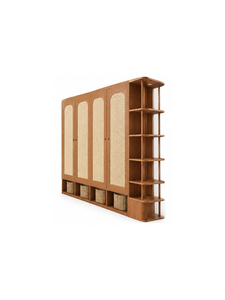 Modern Scandinavian Wooden <b>Wardrobe</b> with Hinged Doors and Open Shelves for Bedroom Storage Furniture - Product Image 6