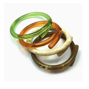 Ensemble de bracelets vintage en résine acrylique transparente, vert, orange, marron, crème, unisexe, bracelets à la mode, bijoux classiques uniques pour femme - Product Image 1