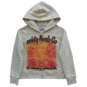 Sweat à capuche zippé oversize respirant en molleton bouclette polyester/coton 2025 avec imprimé numérique, broderie et délavage acide pour l'hiver - Product Image 3