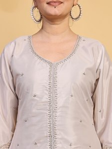 <b>WHITE</b> Embroidered Floral <b>Kaftan</b> Salwar Suit With Dupatta Traditional Indian Pakistani Wear Loose Fit Floor Length Women's Dres - Product Image 6