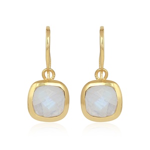 Boucles d'oreilles pendantes en pierre de lune arc-en-ciel naturelle, argent sterling 925 plaqué or, pierre de naissance de juin, bijoux pour femmes - Product Image 3
