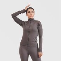 Veste de fitness pour femme, coupe ajustée, manches longues, col montant, respirante, sensation seconde peau, avec fermeture éclair, décontractée, pour l'extérieur