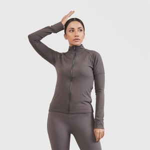 Veste de fitness pour femme, coupe ajustée, manches longues, col montant, respirante, sensation seconde peau, avec fermeture éclair, décontractée, pour l'extérieur - Product Image 4