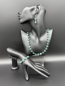 Natural Sterling Silver <b>Malachite</b> Victorian Style Multi Fire Color Necklace <b>Bracelet</b> Earrings Handmade Jewelry Set for Women - Product Image 2