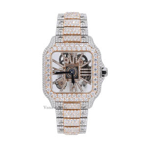 Montre analogique automatique de luxe pour homme, en acier inoxydable, résistante à l'eau 100 bars, avec verre en diamant simulé, style hip-hop moderne - Product Image 2