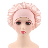 Bonnet de nuit unisexe en satin noir double couche avec bande tressée douce pour le soin des cheveux, bonnet rond double couche, bonnet de bain