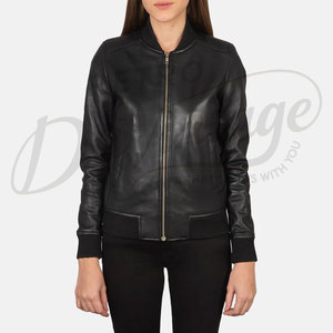 Women's Black <b>Leather</b> Bomber <b>Jacket</b> Slim Fit Soft Genuine <b>Leather</b> Lightweight Casual Biker Coat Fashion Outerwear - Product Image 3