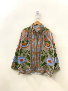 Veste d'hiver unisexe en velours de coton indien premium, brodée Suzani, style bohème, coupe-vent et respirante, pour femme, export. - Product Image 3