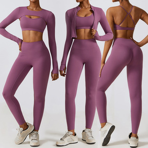 Women 3 Set 2 Piece Set Women Solid Workout Gym Fitness Sport <b>Bra</b> and Legging Activewear Women Sets - Product Image 1