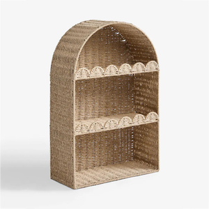 Estante de pared vintage de cuerda de papel, estantería colgante de mimbre de papel con borde festoneado para decoración de dormitorio infantil y organizador de guardería - Product Image 1