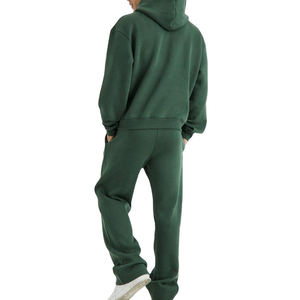 Ensemble de survêtement décontracté en molleton vert uni à capuche pour homme, coupe oversize, idéal pour l'automne - Product Image 2