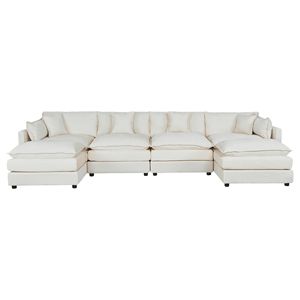 Divano Chaise Longue 2187 a 4 Posti Beige con 2 Poggiapiedi - Product Image 1