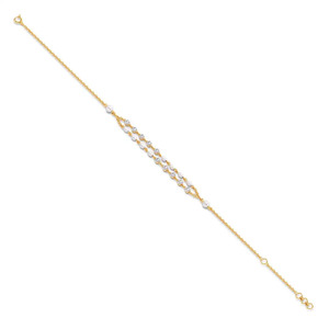 Bracelet en pierre blanche à double rangée de diamants avec chaîne en or jaune et design élégant à perles - Product Image 4