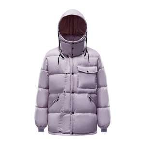 Chaqueta Acolchada para Mujer, Color Morado Claro, con Capucha, Resistente al Viento, Informal, para Invierno, Largo Regular, Cierre de Botones, Color Sólido - Product Image 5