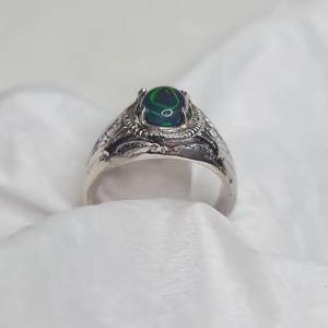 Natural Black <b>Opal</b> Mens <b>Ring</b> Alpaca Mixed Metal Handmade 925 <b>Silver</b> Gemstone Jewelry Luxury Gift For Men - Product Image 4