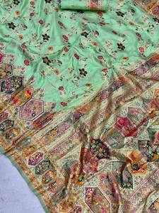 Sari de Seda Pashmina Suave de Primera Calidad con Tejido Rajwadi Elaborado - Product Image 3