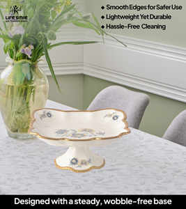 Plateau de service moderne en porcelaine fine avec bordure dorée, support pour assiettes à dessert, couleur blanche, pour fêtes, plateau décoratif - Product Image 5