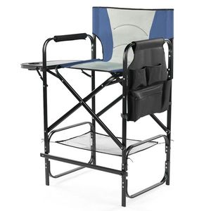 31\" <b>Tall</b> Portable Bar Height Directors Chair with Cup Holder & Side <b>Table</b> Storage 4-Fold Camping Chair and Footrest - Product Image 5