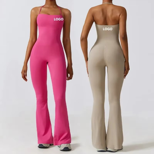 Combinaison de yoga pour femmes, tissu extensible respirant, logo personnalisé OEM, combinaison de yoga à jambes évasées, fabricant de vêtements de sport en gros - Product Image 4