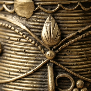 Vase en laiton texturé Dhokra, artisanat en laiton, récipient en métal artisanal avec finition rustique pour la présentation sur table - Product Image 6